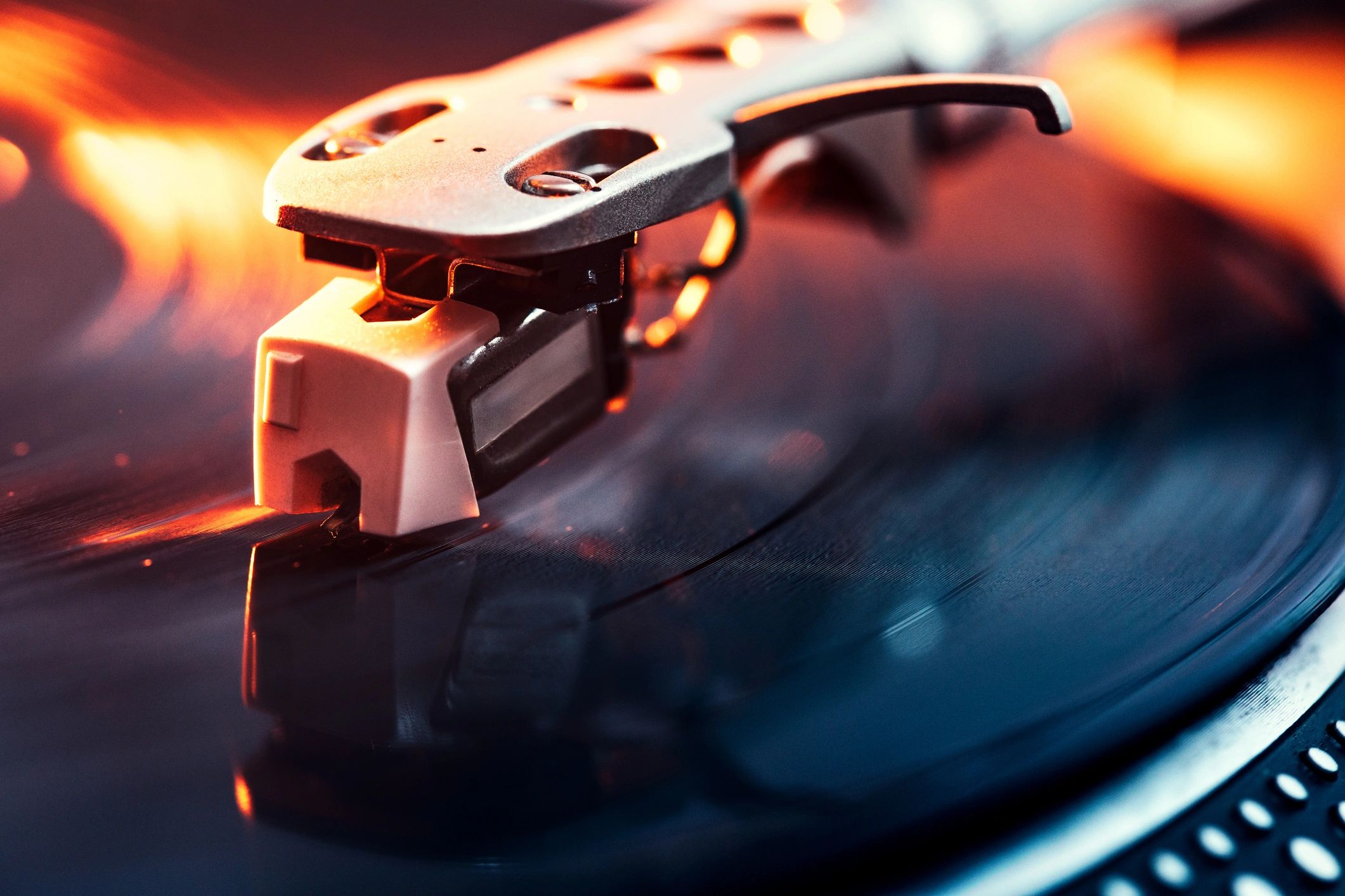 Close-up of a turntable playing a vinyl record